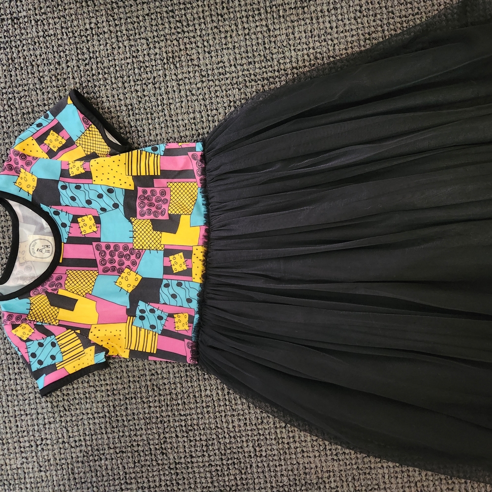 Colorful Geometric Top with Black Tulle Skirt